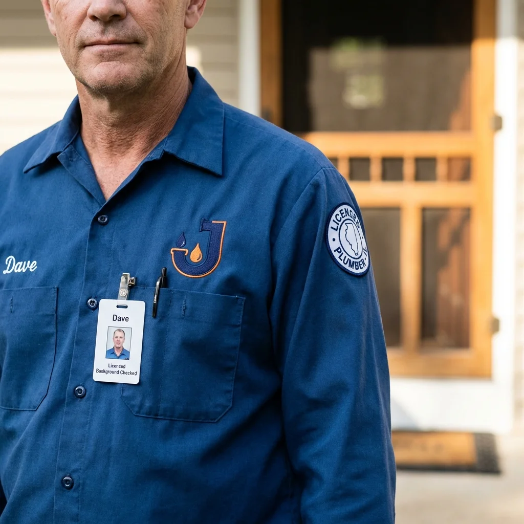 Licensed plumber showing ID badge in Muenster, TX
