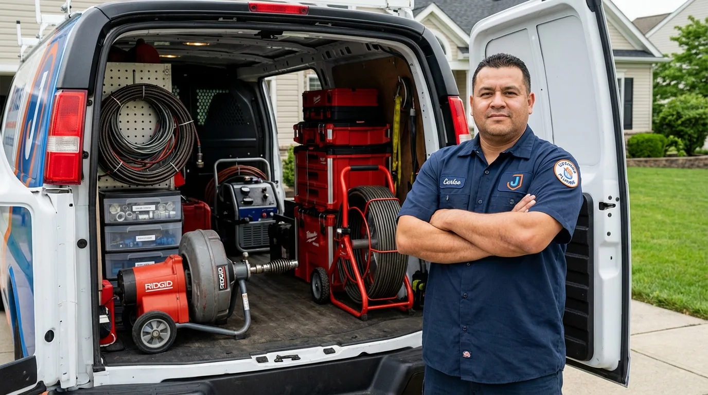 Professional drain cleaning equipment and Johns Plumbing LLC plumber in Muenster