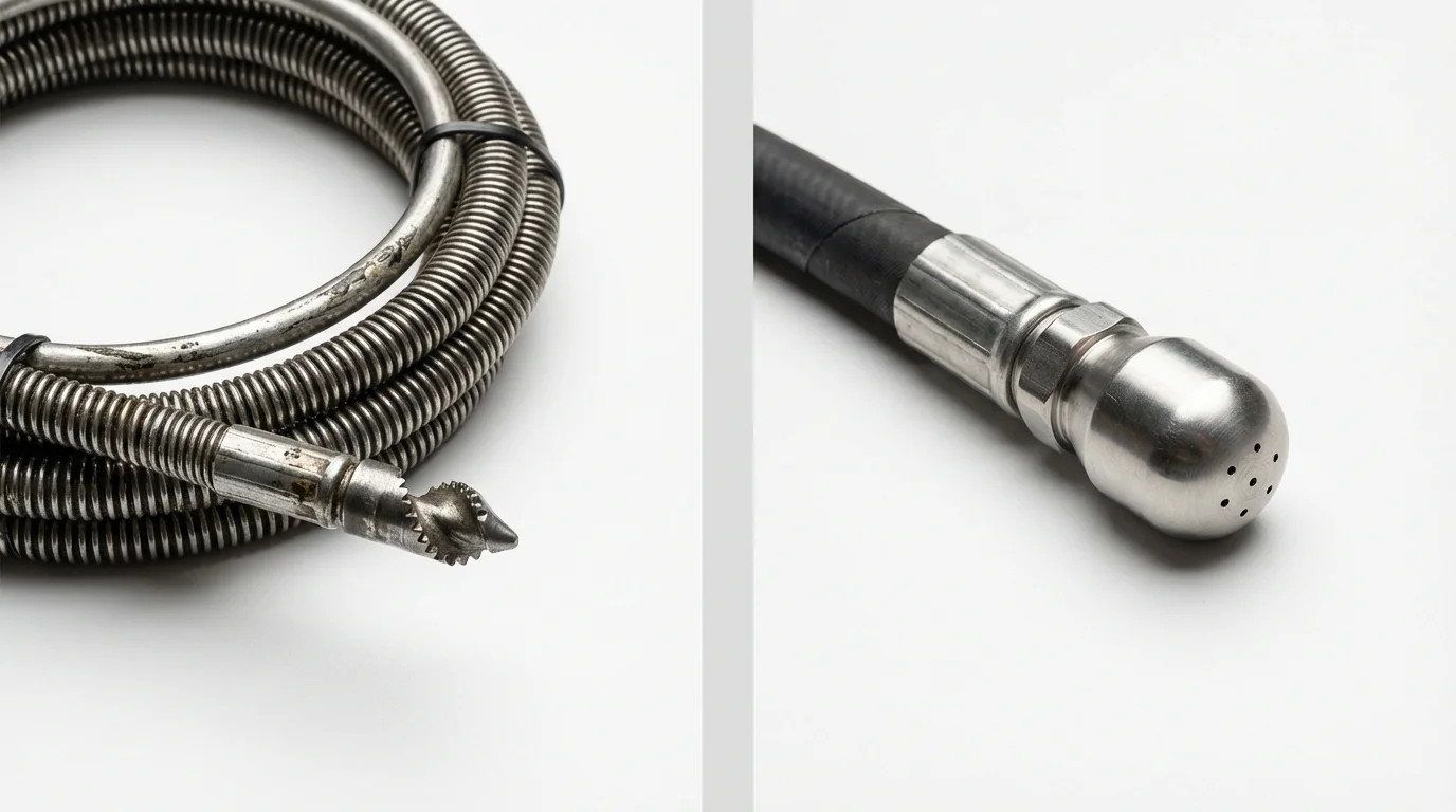 Drain snake cable and hydro jetting nozzle used for drain cleaning in Muenster, TX