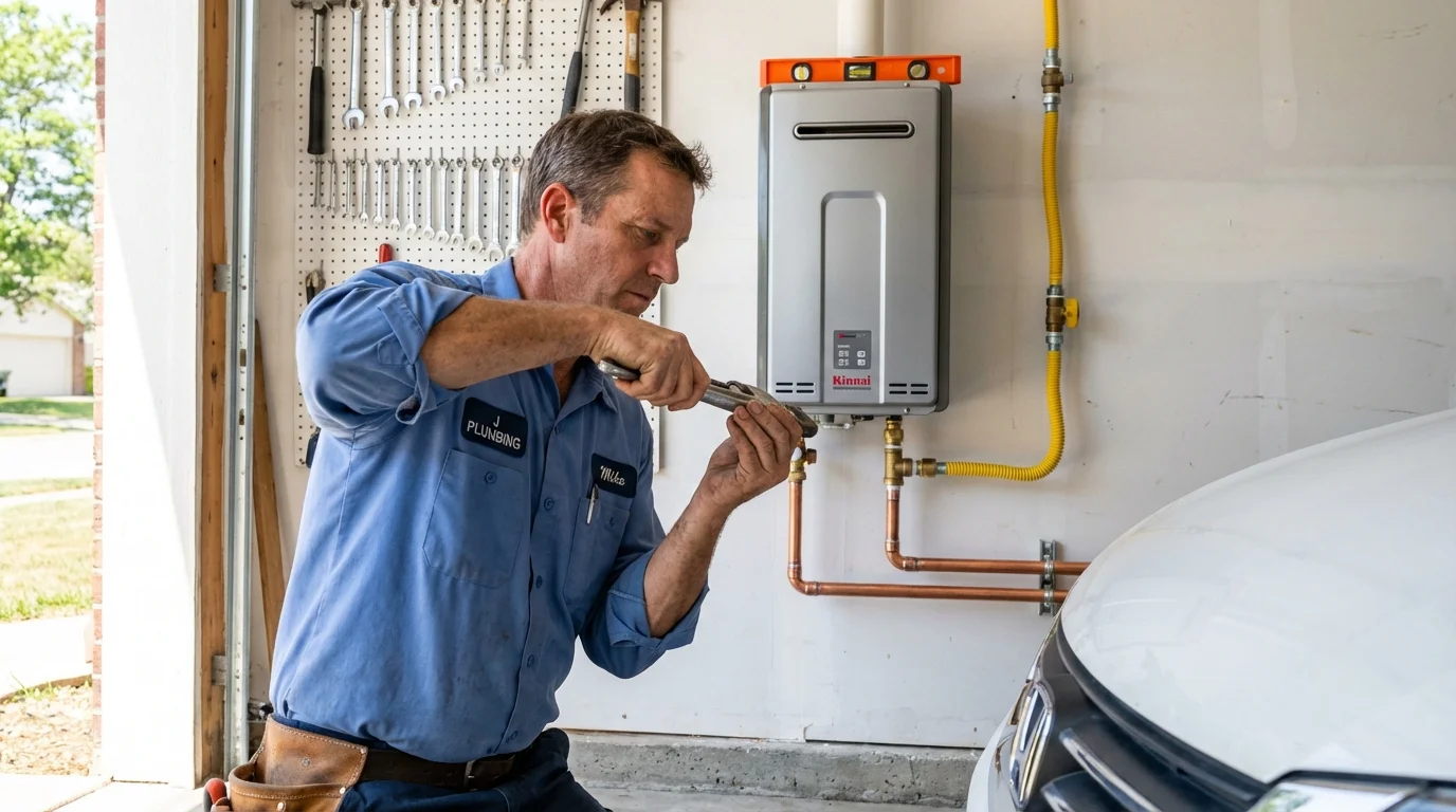 Tankless water heater installation by a Johns Plumbing LLC plumber in Muenster